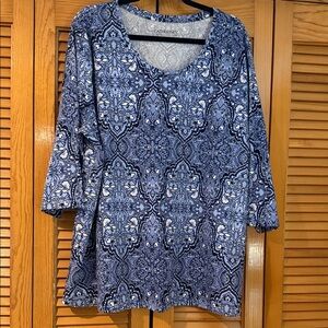 Catherines Navy and White Paisley Blouse